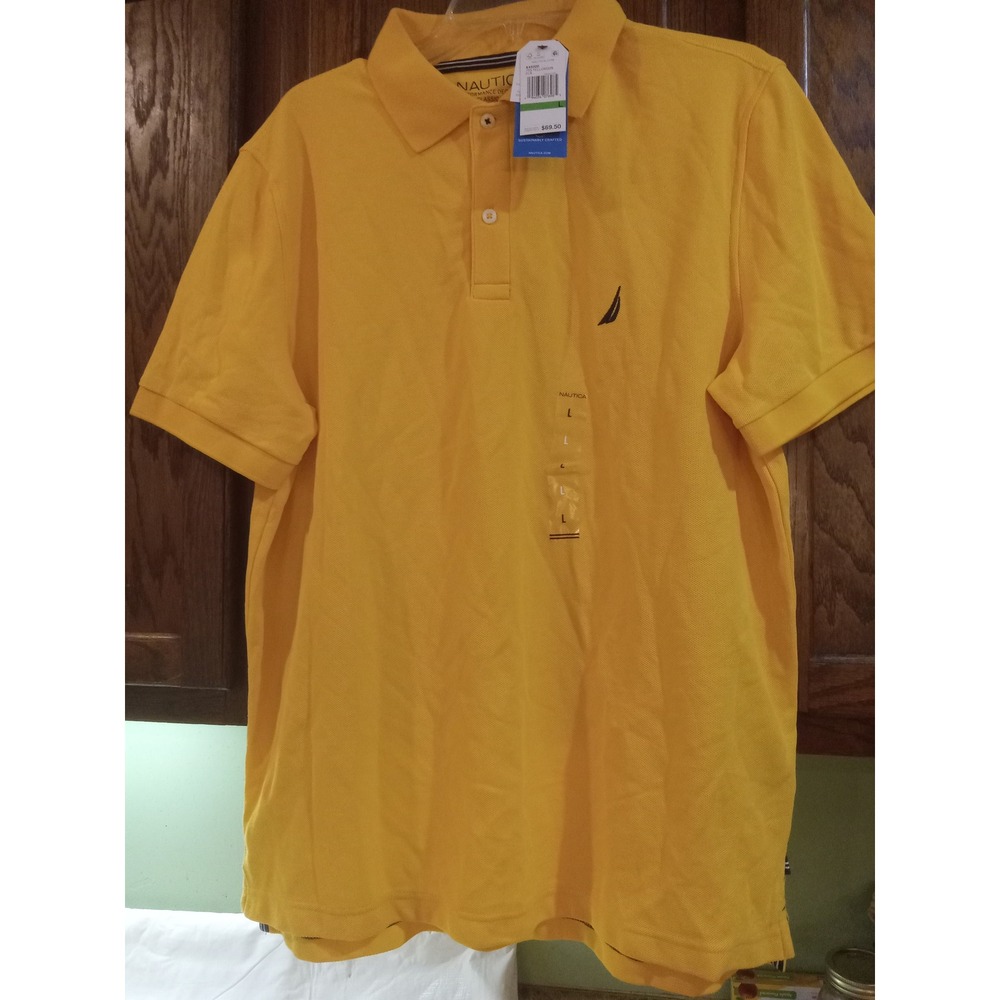 Nautica Mens Performance Deck Polo Shirt Yellow Sun Classic Fit K45000 NWT L